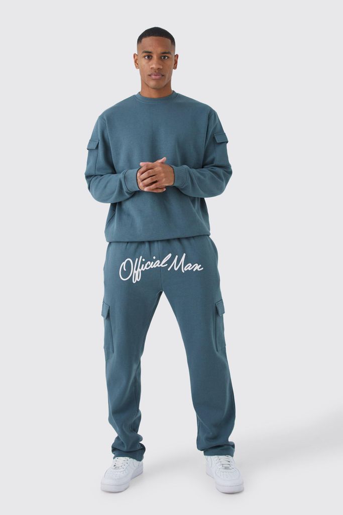 Men's Cargo Pocket Crotch Sweatshirt & Jogger Set - Blue - S, Blue