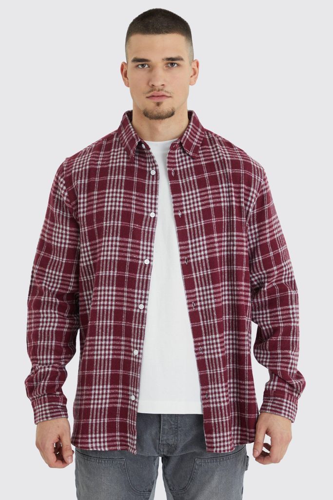 Men's Tall Long Sleeve Check Overshirt - Red - S, Red