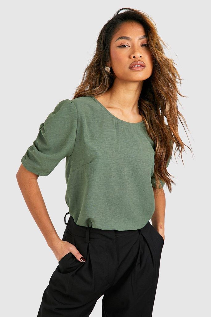 Womens Hammered Ruched Puff Sleeve Blouse - Green - 6, Green