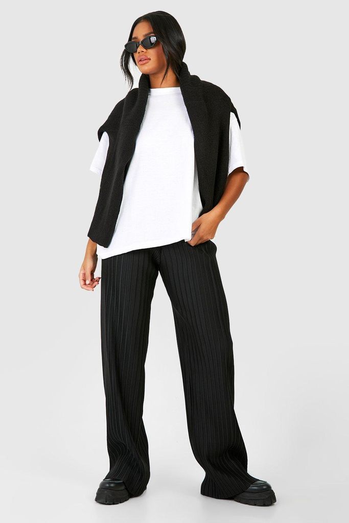 Womens Plisse Crepe Drawcord Full Length Trousers - Black - 6, Black