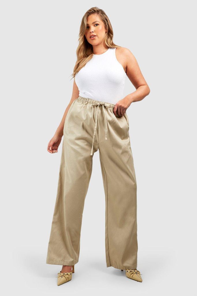 Womens Plus Low Waist Drawcord Twill Parachute Trousers - Beige - 16, Beige