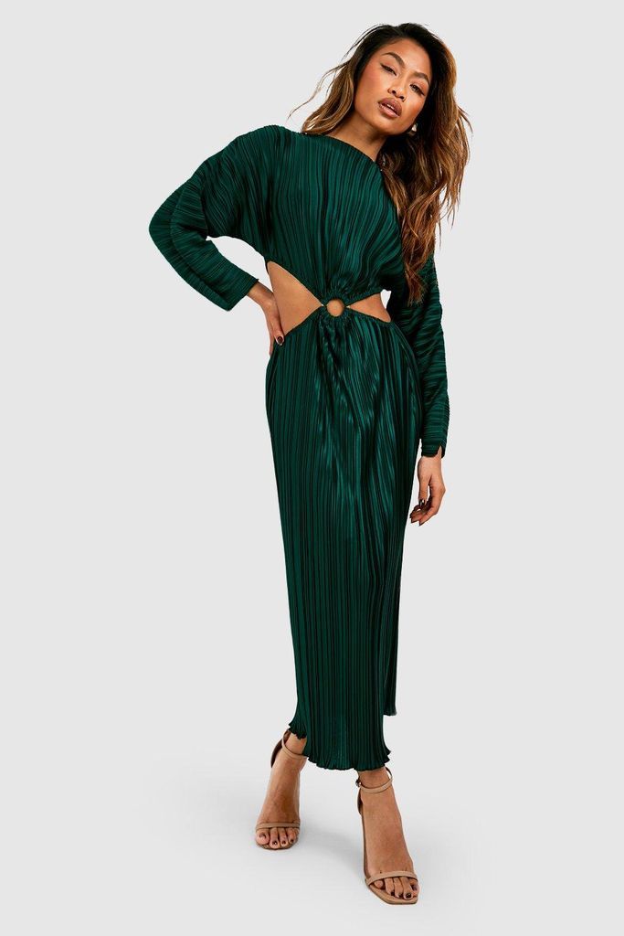 Womens Wide Plisse Cut Out Midaxi Dress - Green - 8, Green