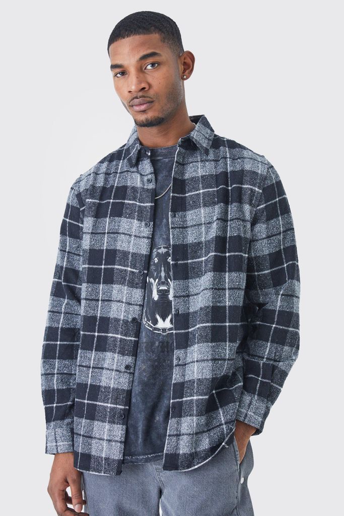 Men's Tall Long Sleeve Check Overshirt - Grey - S, Grey