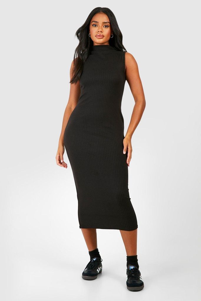 Womens Soft Rib Column Midaxi Dress - Black - 8, Black