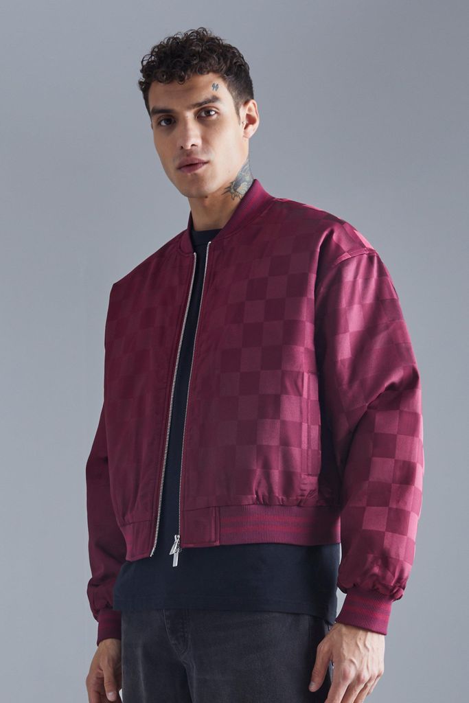 Men's Boxy Satin Checkerboard Bomber - Red - S, Red