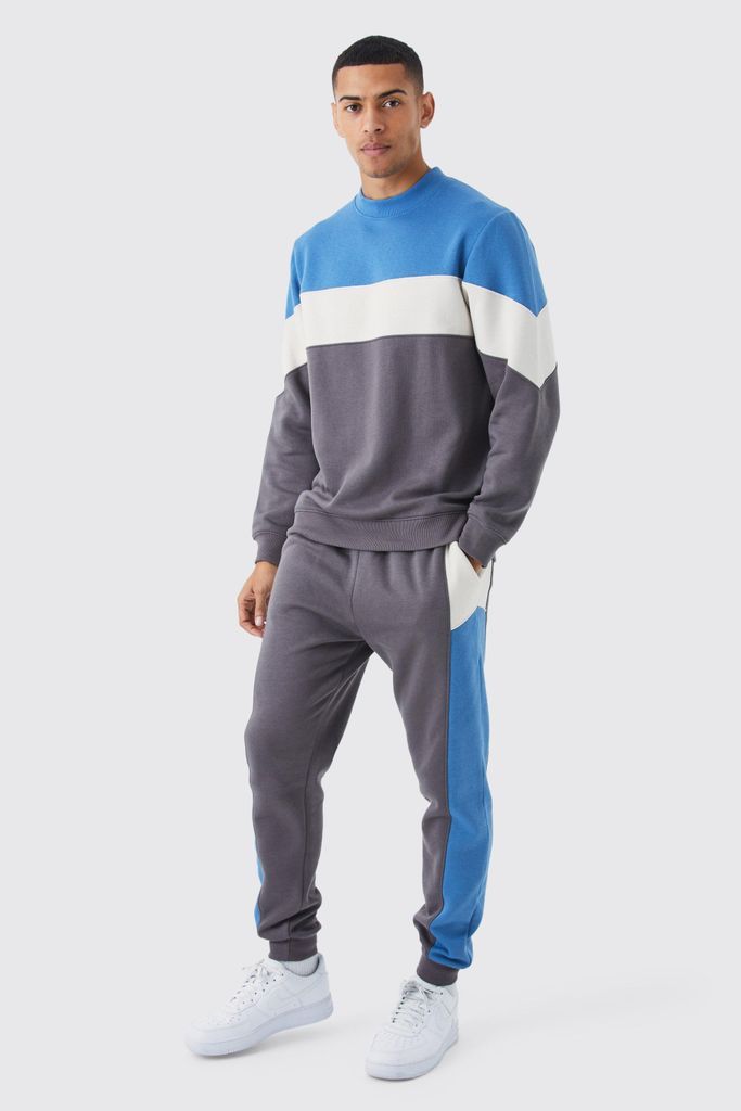Men's Colour Block Sweatshirt Tracksuit - Blue - S, Blue