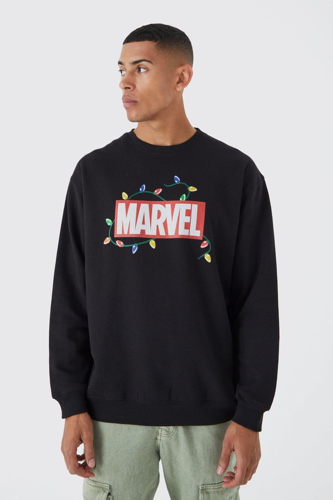 Men's Oversized Marvel Christmas License Sweatshirt - Black - S, Black