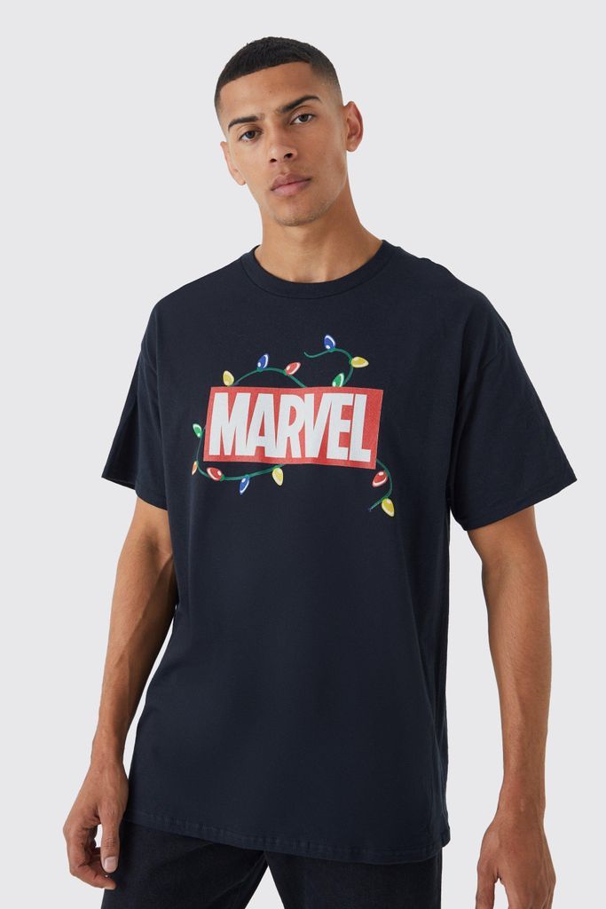 Men's Oversized Marvel Christmas License T-Shirt - Black - S, Black