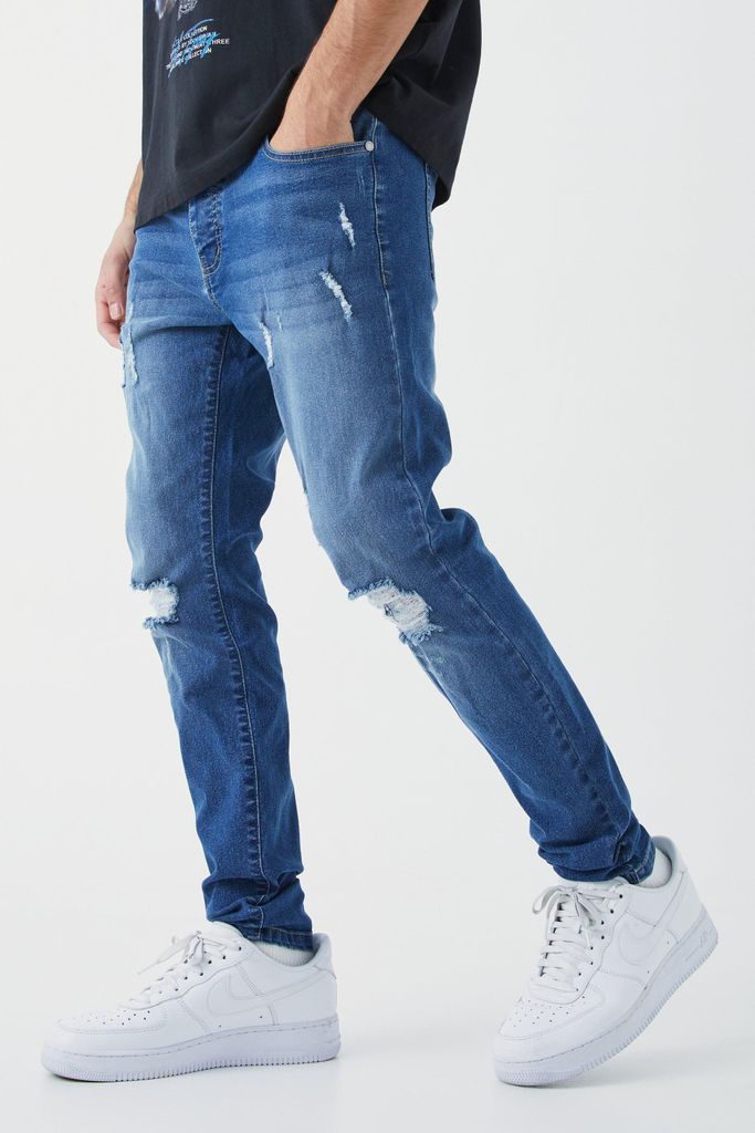 Men's Skinny Stretch Extreme Knee Rip Jeans - Blue - 28R, Blue