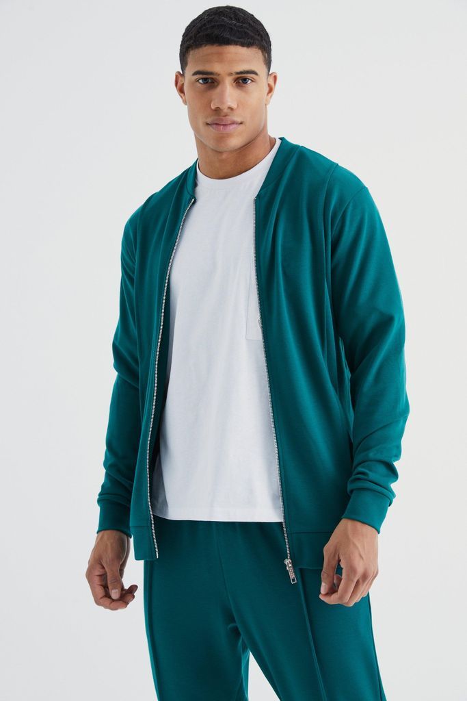 Men's Slim Interlock Bomber Jacket - Green - S, Green