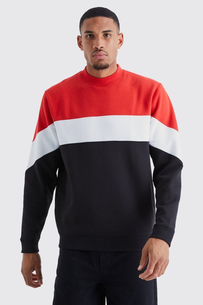 Men's Tall Colour Block Extended Neck Sweatshirt - Red - S, Red