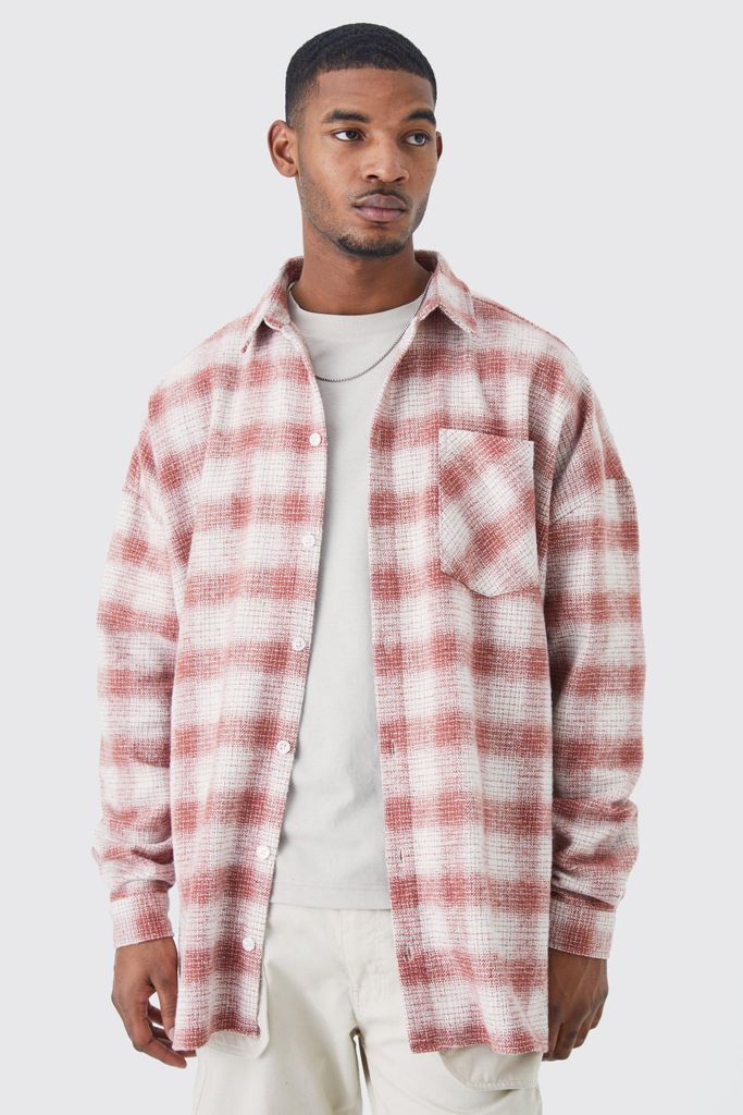 Men's Tall Long Sleeve Check Oversized Overshirt - Red - S, Red