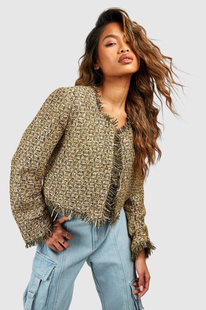 Womens Gold Boucle Jacket - 8, Gold