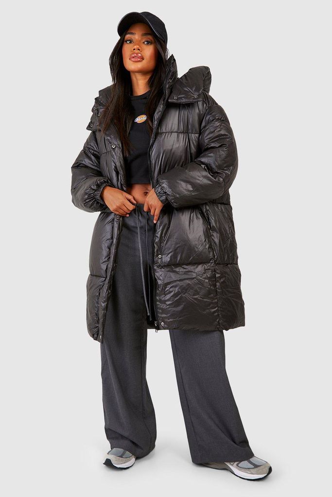 Womens Oversized Longline Puffer Jacket - Black - S, Black