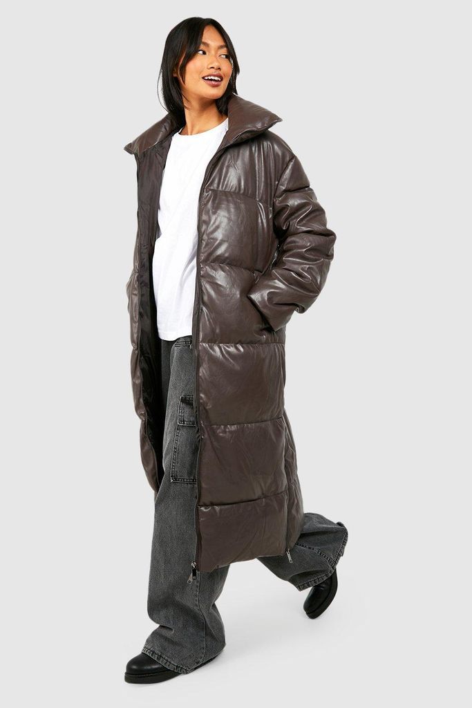 Womens Oversized Maxi Puffer Coat - Brown - S, Brown
