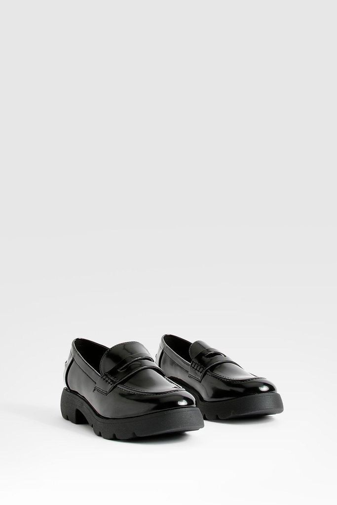 Womens Patent Chunky Loafers - Black - 3, Black
