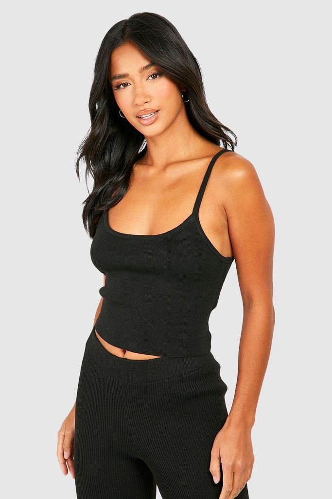 Womens Petite Knitted Strappy Top - Black - 6, Black