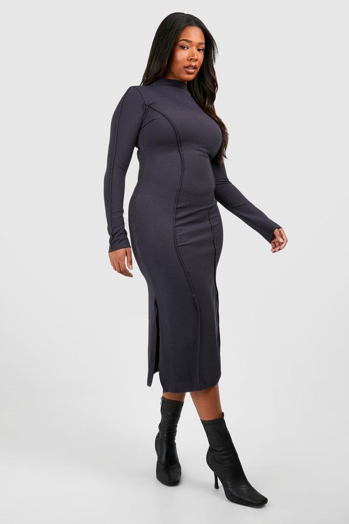 Womens Plus High Neck Seam Detail Midi Dress - Grey - 16, Grey