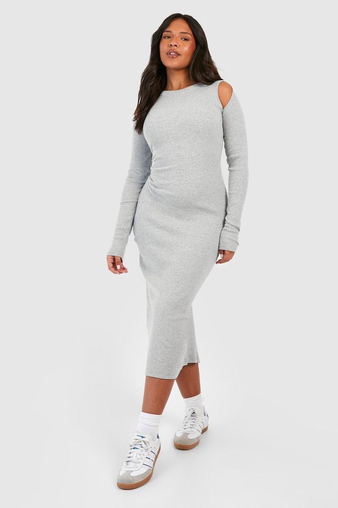 Womens Plus Ribbed Cut Out Detail Midi Dress - Grey - 16, Grey