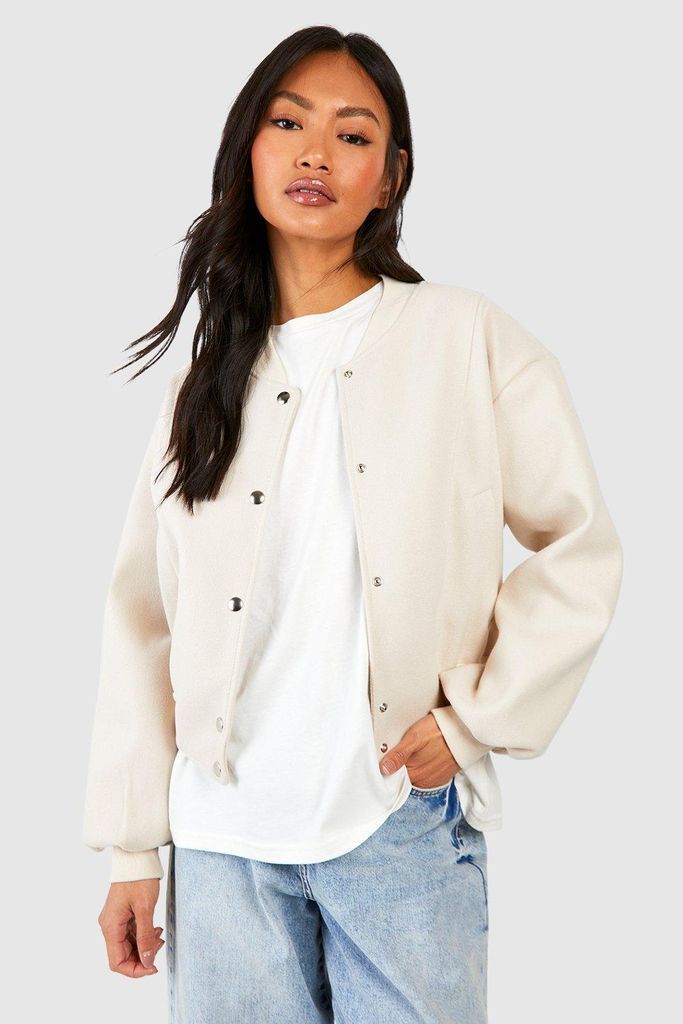 Womens Seam Detail Wool Look Bomber Jacket - White - 8, White