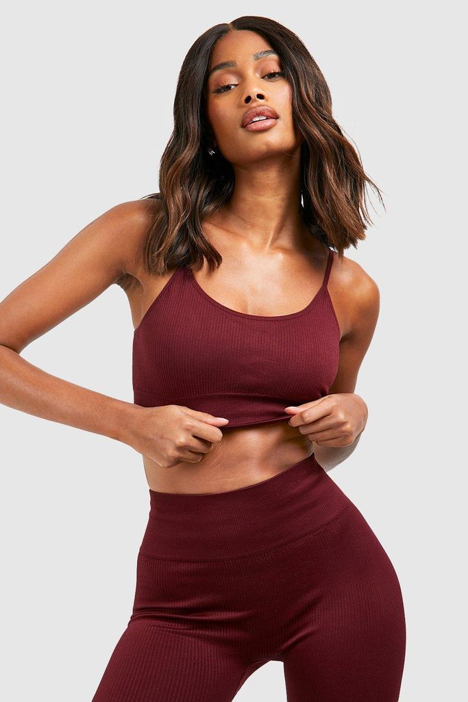 Womens Seamless Rib Double Layer Crop Top - Red - S, Red