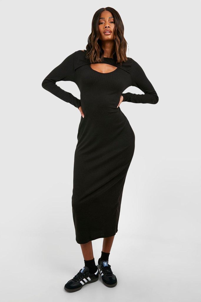 Womens Soft Rib Cut Out Midaxi Dress - Black - 8, Black