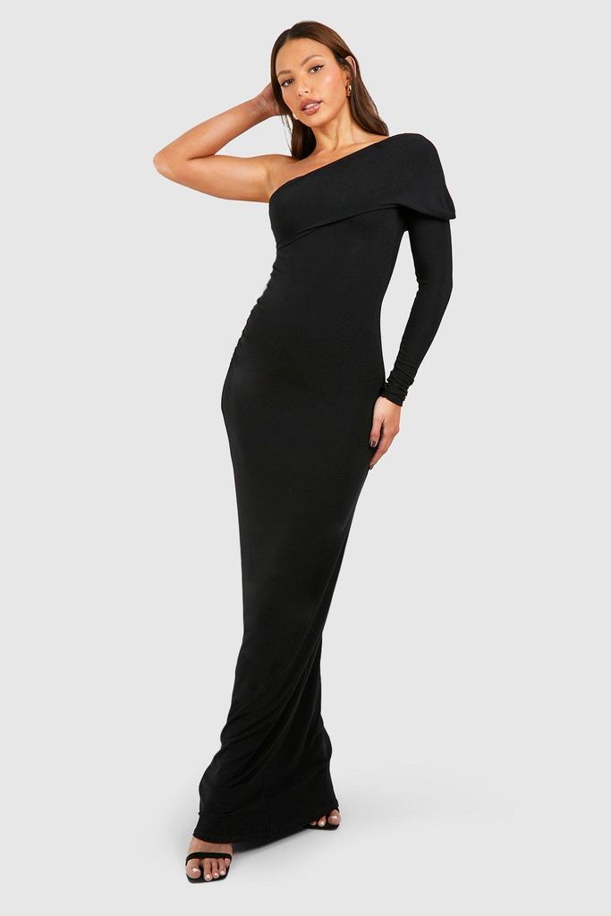 Womens Tall Premium Soft Touch Draped Asymetric Maxi Dress - Black - 6, Black