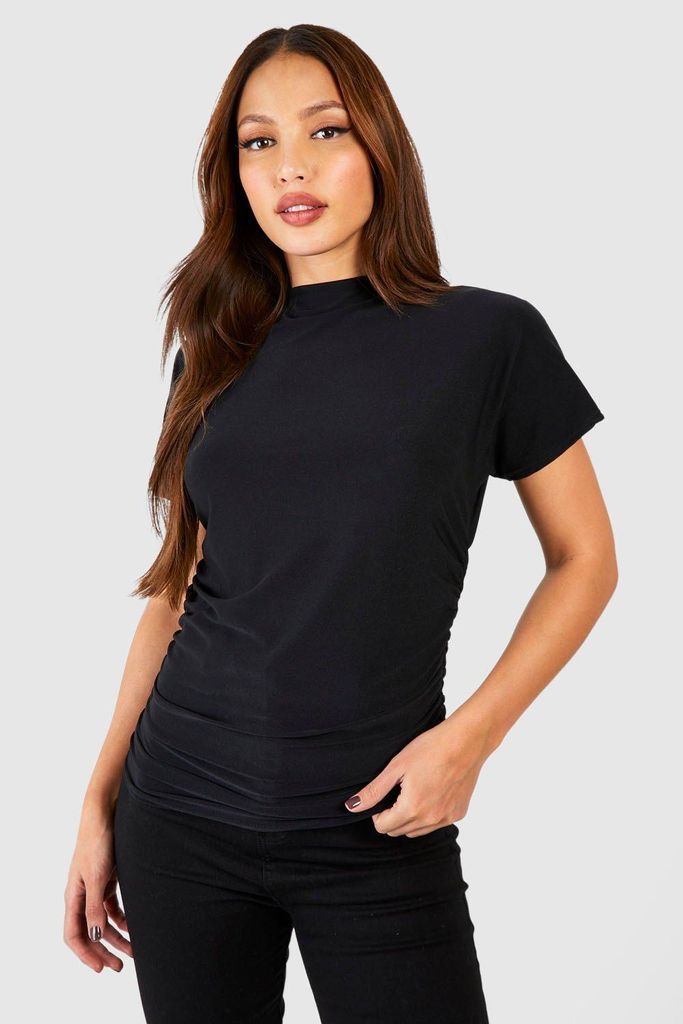 Womens Tall Premium Soft Touch Gathered Side Relaxed Fit T-Shirt - Black - 6, Black