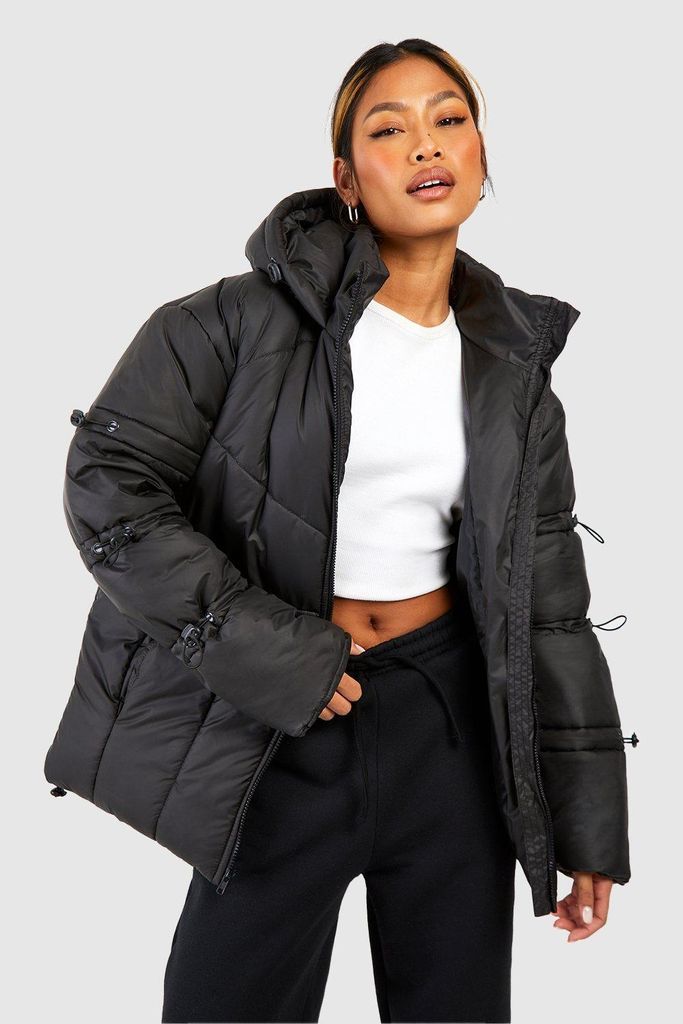 Womens Toggle Detail Hooded Puffer Jacket - Black - 8, Black