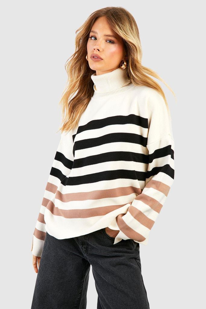 Womens Tonal Stripe Knitted Jumper - White - S/M, White