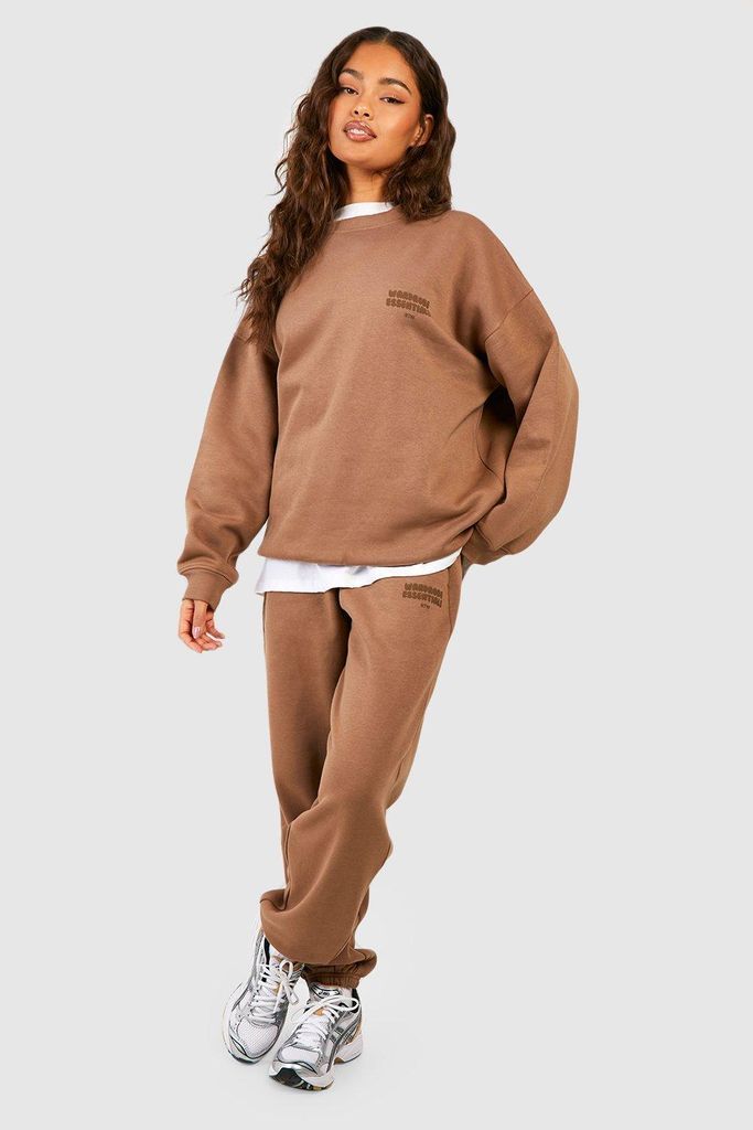 Womens Warddressing Gown Essentials Slogan Oversized Jogger - Brown - S, Brown