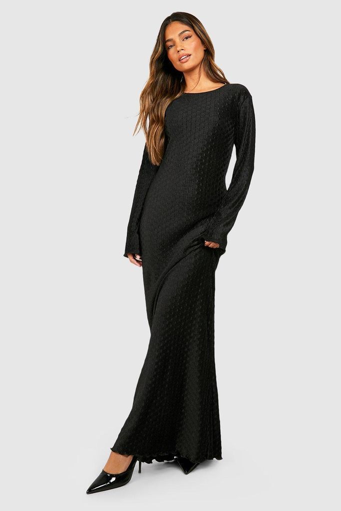 Womens Wave Plisse Column Maxi Dress - Black - 8, Black