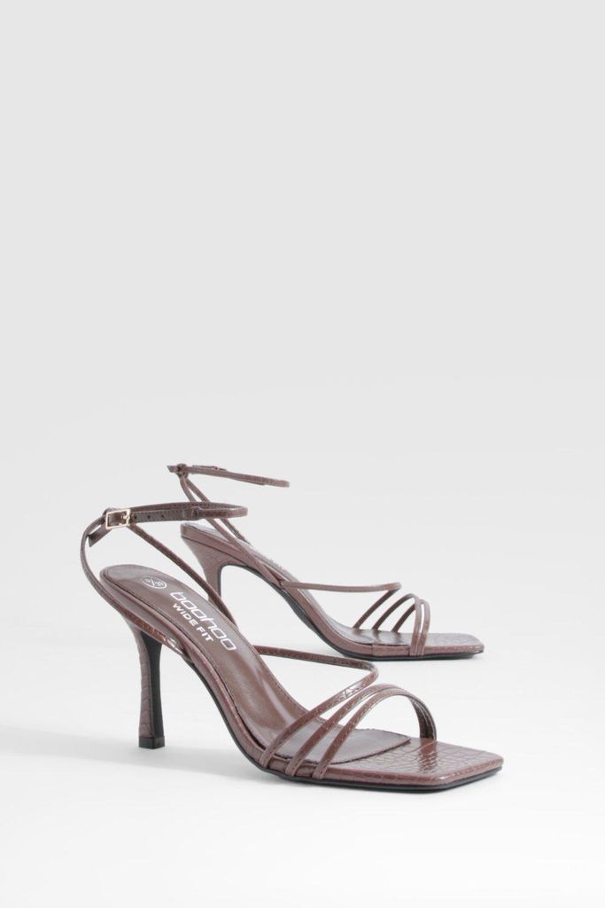 Womens Wide Fit Croc Asymmetric Strap Stiletto Heels - Brown - 3, Brown