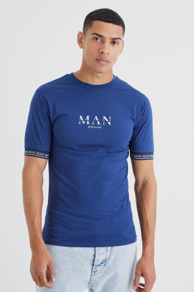 Men's Muscle Fit Man Gold Cuffed T-Shirt - Navy - S, Navy