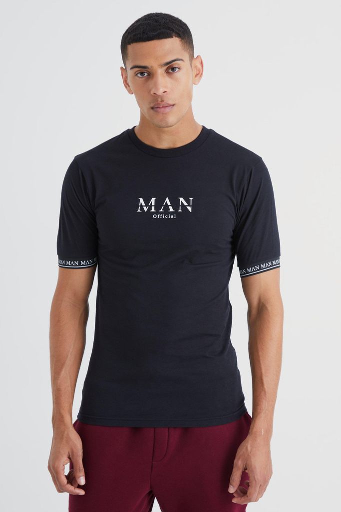 Men's Muscle Fit Man Gold Cuffed T-Shirt - Black - S, Black