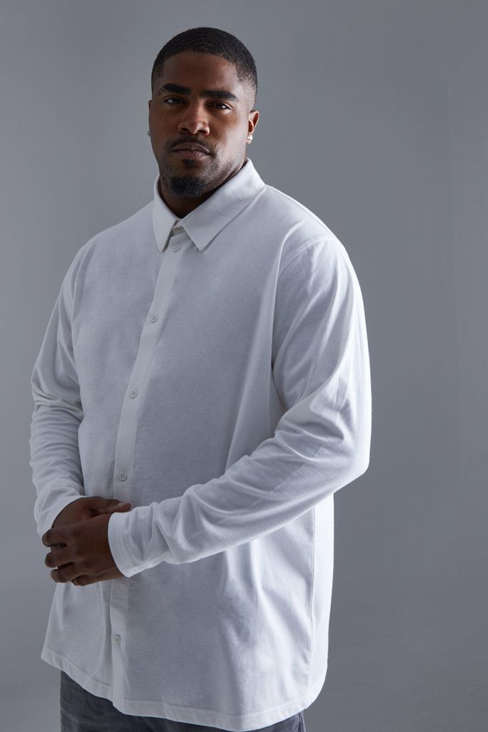 Men's Plus Jersey Long Sleeve Shirt - White - Xxxl, White