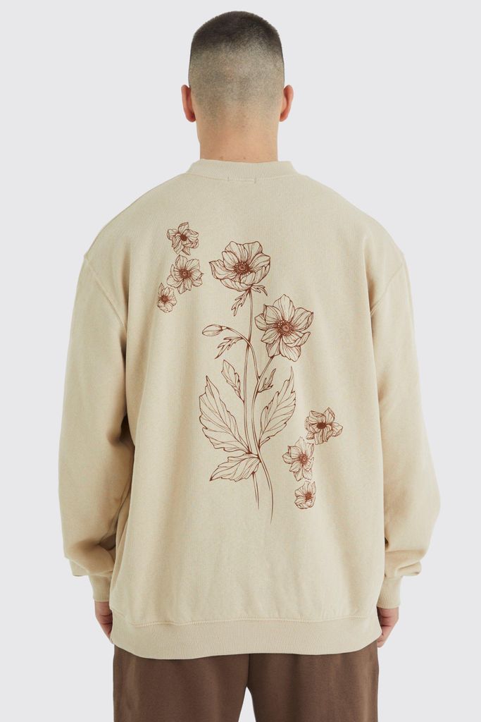 Men's Tall Flower Stencil Graphic Sweatshirt - Beige - S, Beige