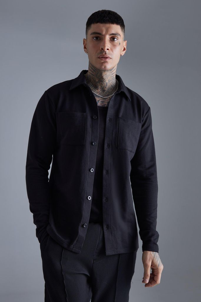 Men's Tall Jersey Utility Overshirt - Black - S, Black