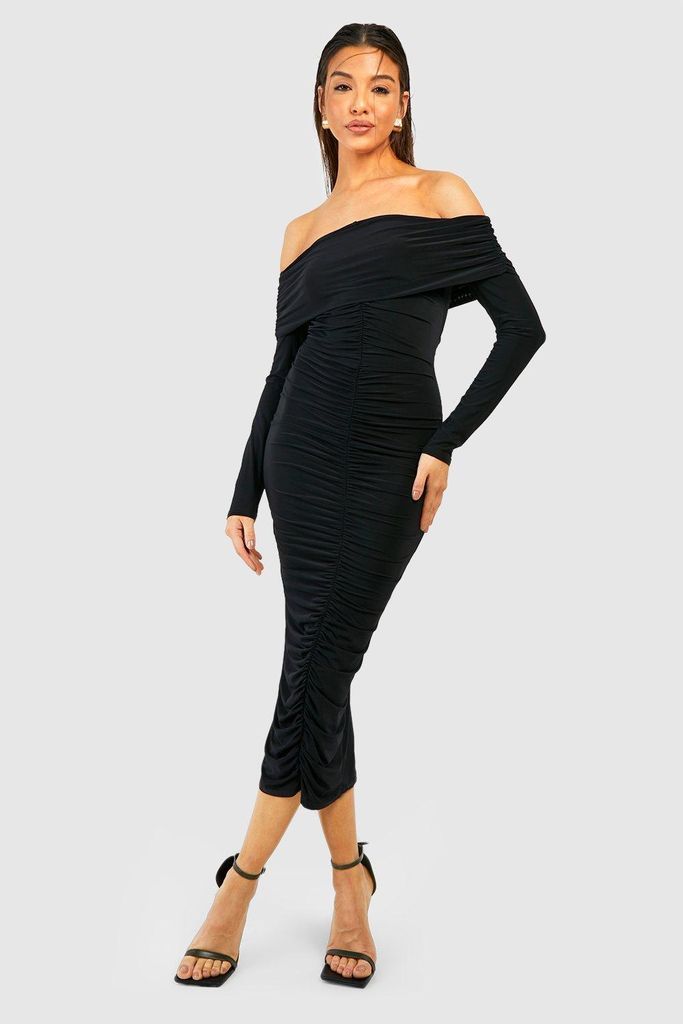 Womens Bardot Long Sleeve Slinky Midaxi Dress - Black - 8, Black