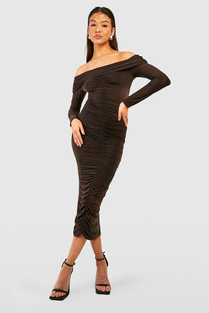 Womens Bardot Long Sleeve Slinky Midaxi Dress - Brown - 8, Brown
