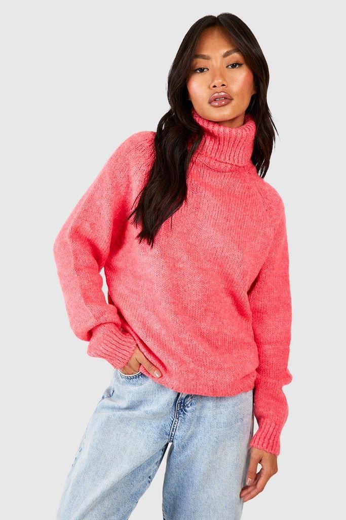 Womens Oversized Roll Neck Jumper - Pink - S/M, Pink