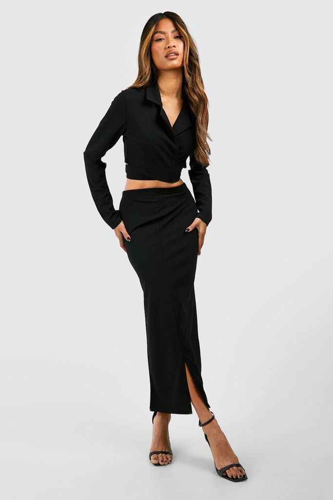 Womens Wrap Waist Crop Blazer & Split Front Midaxi Skirt - Black - 6, Black