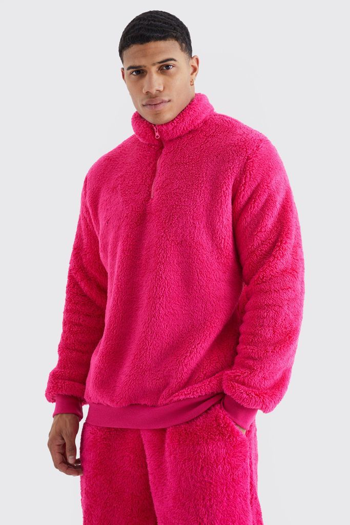 Men's Oversized Borg Funnel Neck Sweatshirt - Pink - S, Pink