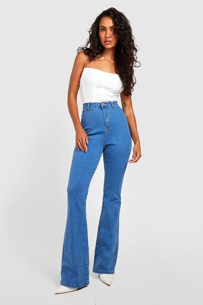 Womens High Waisted Disco Flared Jeans - Blue - 6, Blue
