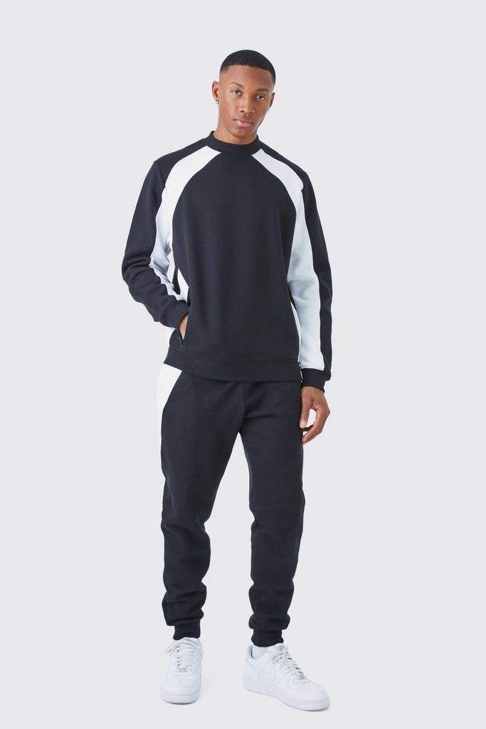 Men's Zip Detail Colour Block Sweatshirt Tracksuit - White - S, White