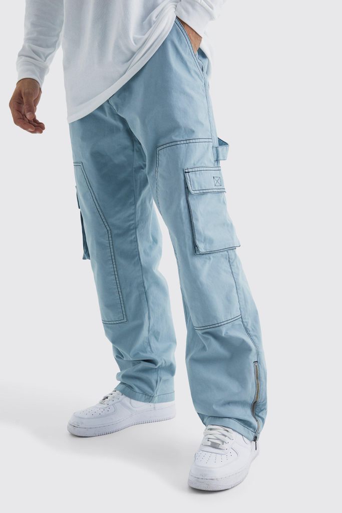 Men's Relaxed Carpenter Zip Hem Contrast Stitch Trouser - Grey - 28, Grey