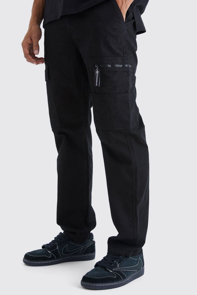 Men's Straight Leg Cargo Trouser With Branded Zip Puller - Black - 28, Black