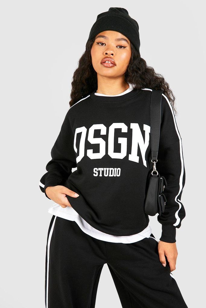 Womens Petite Double Stripe Dsgn Studio Oversized Sweatshirt - Black - S, Black