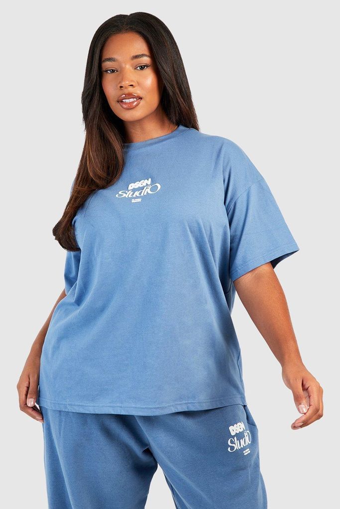 Womens Plus Dsgn Puff Print Oversized T-Shirt - Blue - 16, Blue