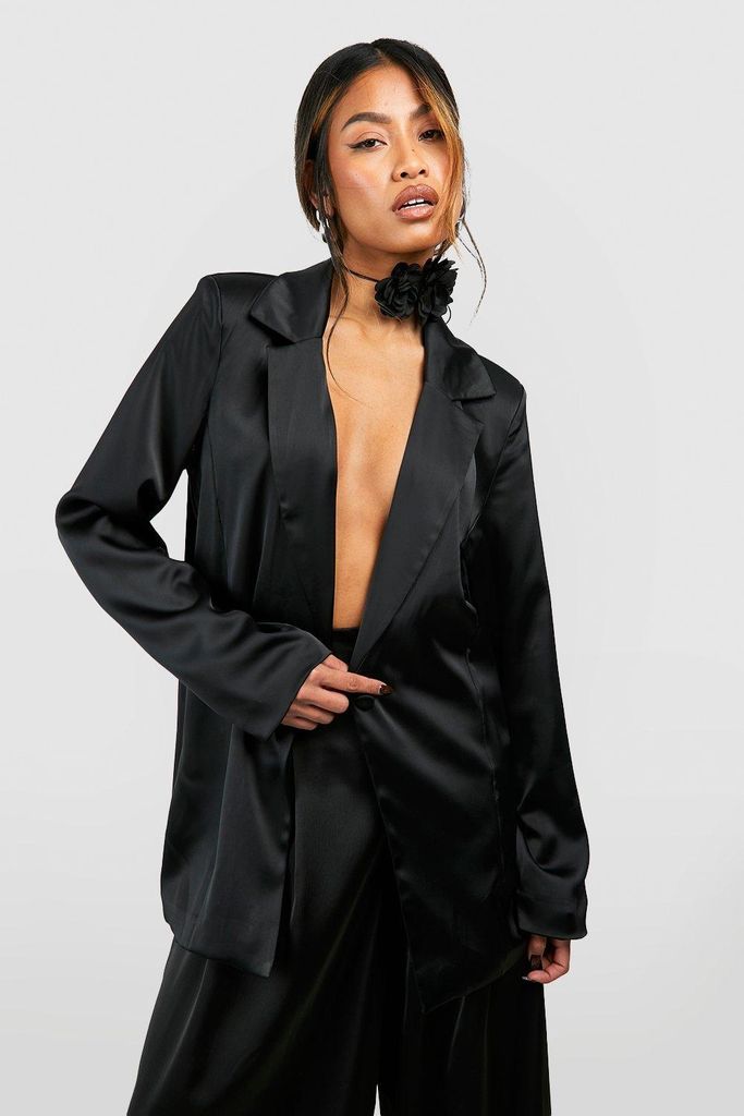 Womens Premium Satin Relaxed Fit Blazer - Black - 6, Black
